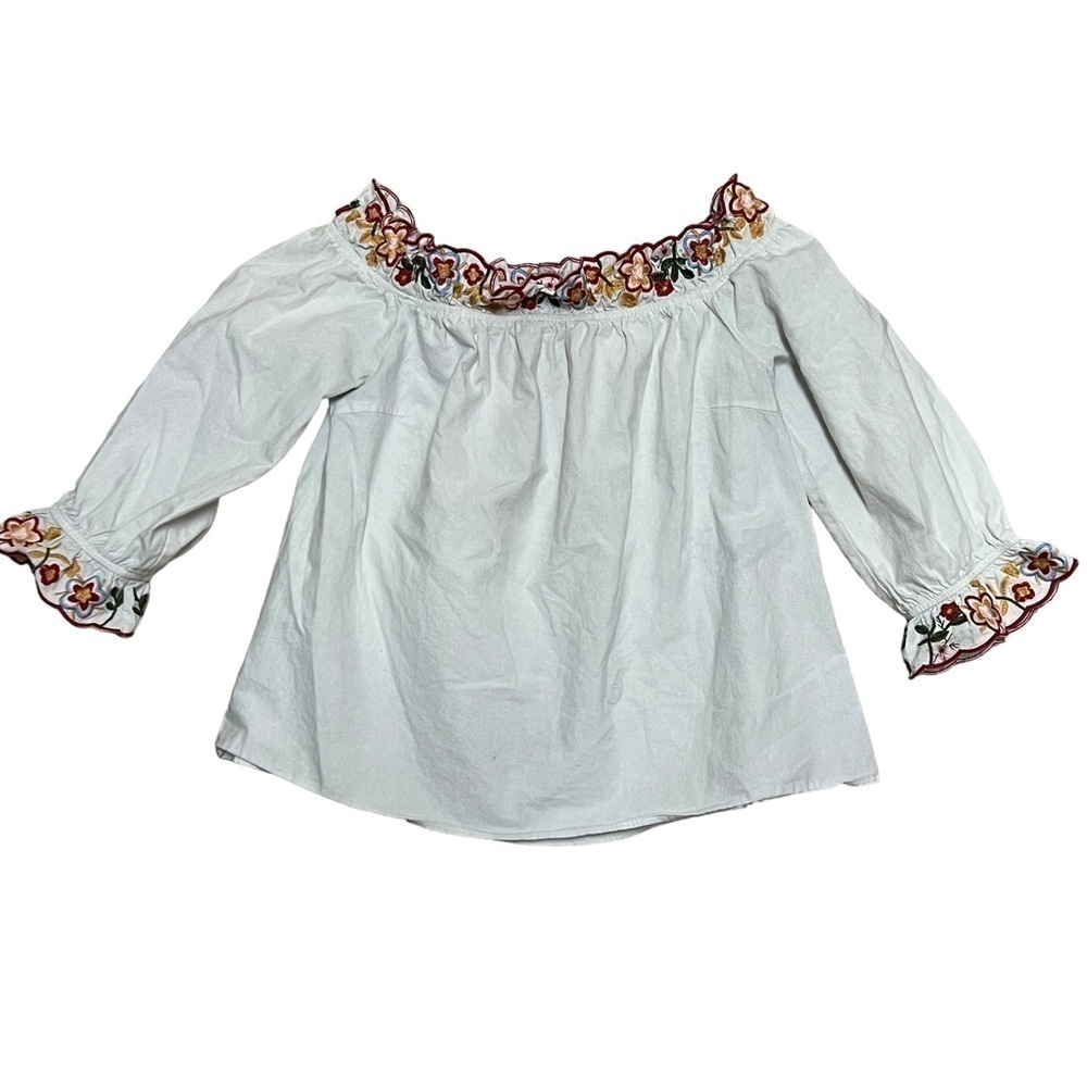 THE IMPECCABLE PIG Off Shoulder Floral Embroidered Boho Peasant Blouse, Medium